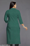 Womens Mandarin collared green solid kurta with straight length and side pockets