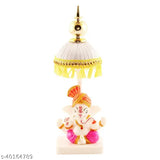 Divine Marble & Polyresin Pagri Ganesh Idol with Fabric Chatri Stand - Portable office, study, home, or car decor for Diwali and pooja. Premium polyresin material, intricate details, 0.5"L x 6.5"H x 2.5"W