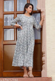 Grey Rayon embroidery gown with three-quarter sleeves, ideal for parties and festivals. High-quality women's rayon Kurti, Made in India