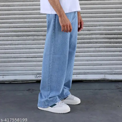 Light blue men's relaxed fit denim jeans