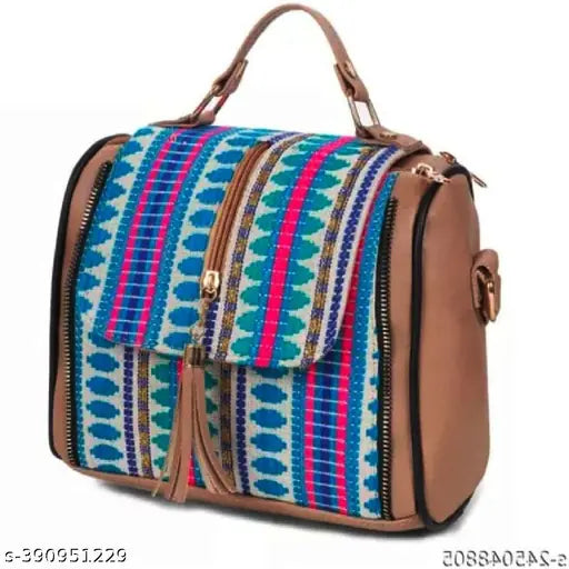 Colorful multi-striped bag with a zip closure