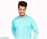 Turquoise striped long sleeved polyester t-shirt for men, comfortable hand washable F/S style from India