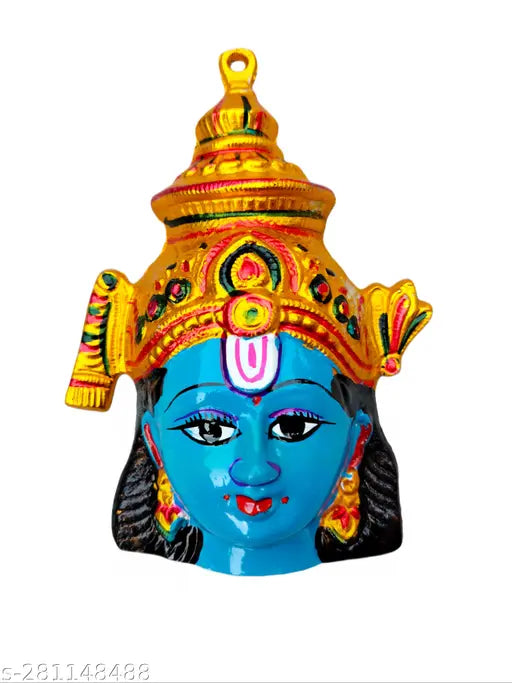 Metal Adi Shankara Vishnu Bhagwan Narayan face, intricately detailed for home worship (Made in India)