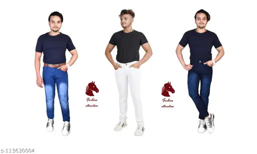 Men's hard denim jeans pack of 3 - Solid fit for durable Indian-made denim jeans, available in sizes 28, 30, and 32 (waist 28in, 30in, 32in; length 42in)
