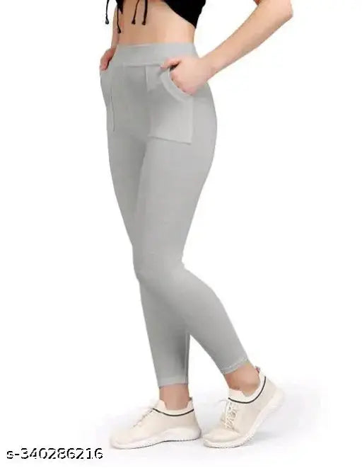Cotton blend solid net unique women's jeggings, stylish fit for free size or 28-34 waist and 35-inch length