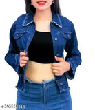 Trendy, blue denim jacket with black trim for girls or kids