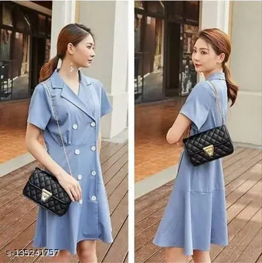 Blue cotton button-down dress
