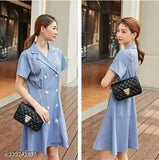Blue cotton button-down dress