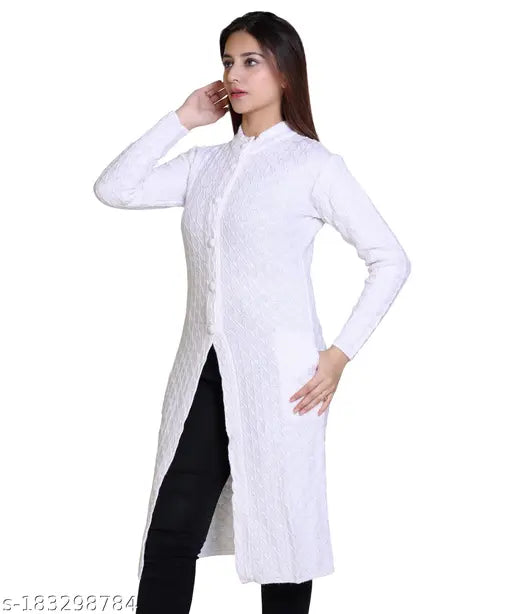 Warm, embroidered net acrylic-wool cardigan for women (India), long sleeves, side pockets