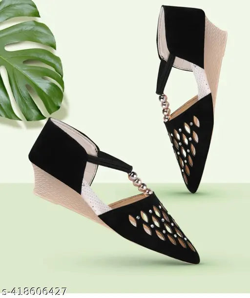 Embroidered velvet open toe flats for girls - Indian, closed back design (IND-4 to IND-8 sizes)