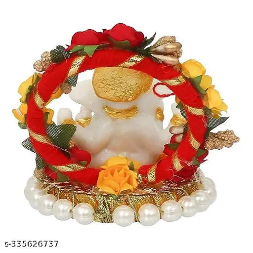 Red, white, yellow marble Ganesh idol (62 cm), Diksha Collection car dashboard showpiece