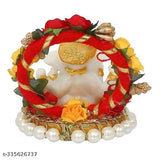 Red, white, yellow marble Ganesh idol (62 cm), Diksha Collection car dashboard showpiece