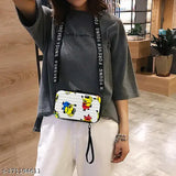 Small, black sling bag with floral print
