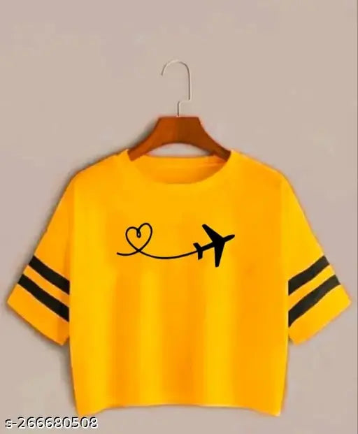 Trendy cotton blend short sleeve women's t-shirt with printed net pattern, vibrant and stylish