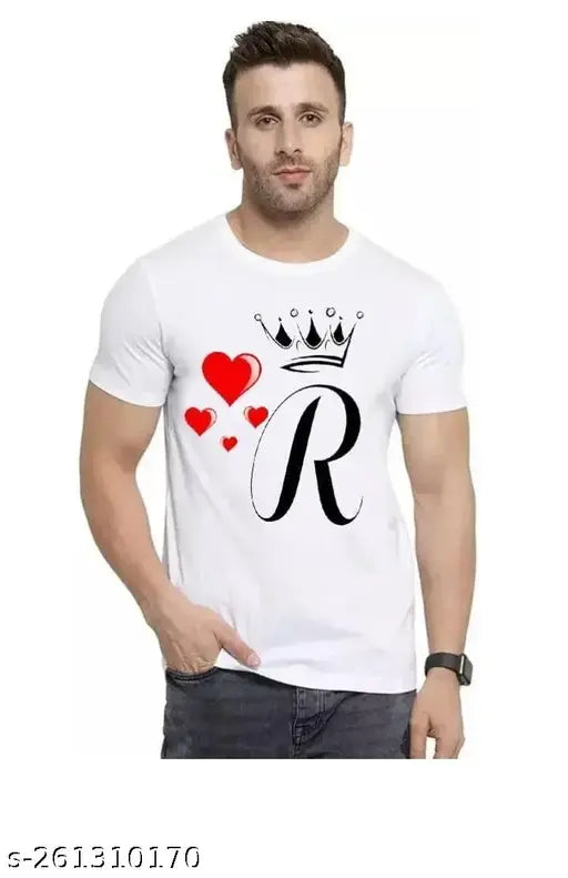 Printed net polyester short sleeve men's casual t-shirt, white [M04R] by Indian brand