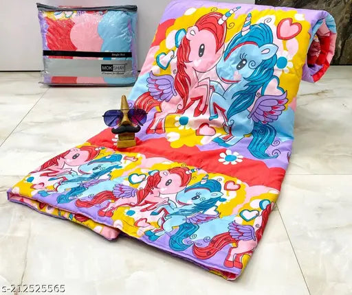 Cartoon single bed comforter in glace cotton for kids, 3D printed design on display, ideal for mild winter seasons (Size: Single) Main image