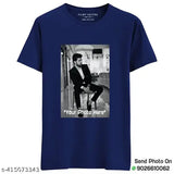 Navy blue personalized photo printed round neck t-shirt for men, short sleeves, polyester fabric