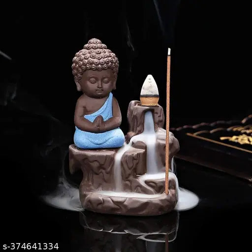 Artfully crafted resin Buddha backflow smoke fountain with 101 cone incense, India-made decorative item for special occasions