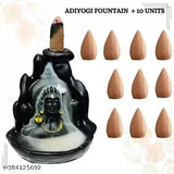 Black ceramic Shiva backflow smoke fountain incense holder, includes 10 units of backflow incense cones