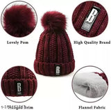 Maroon acrylic knit cap with fur lining, matching neck scarf