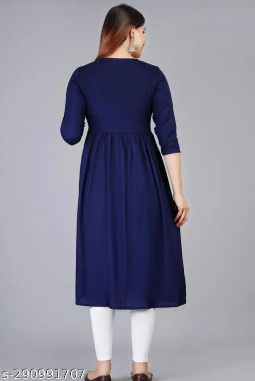 Rayon Anarkali Floral Kurti, art silk fabric, three-quarter sleeves, solid combo, Indian ethnic wear for women, size S-4XL