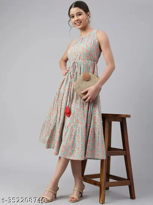 Sleeveless printed cotton kurta for women/girls in modern style, India-made