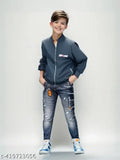 Kids winter coat, HKK brand, solid polyester blend material, navy blue color