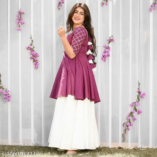 Viscose Rayon Sharara Set, three-quarter sleeves, solid color Pretty Woman Kurta with bottomwear on display