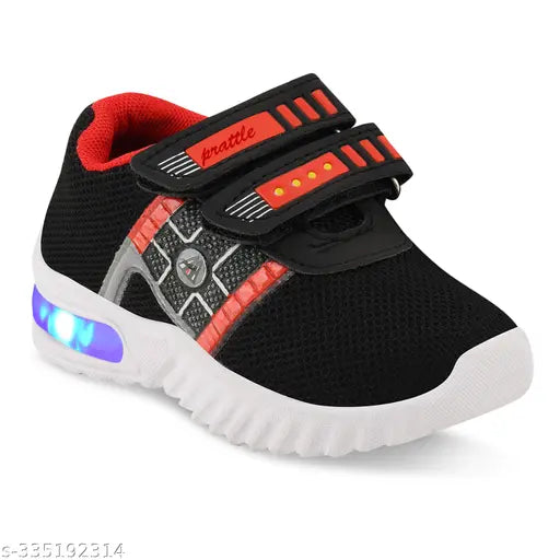 Kids' EVA lightweight LED Velcro shoes, casual outdoor sports shoes with color-changing lighting effect, perfect for tiny kids (T51 Blackred)