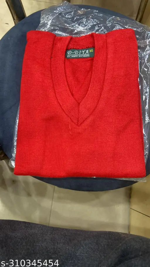Red wool uniform sweater, solid pattern for kids ages 3-10, made in India