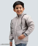 Black winter full sleeve kids jacket with cap