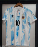 Argentina football jersey, poly blend, short sleeves, printed net design. Size: XL (Chest 42in, Length 29in), XXL (Chest 44in, Length 30in). Perfect for soccer enthusiasts