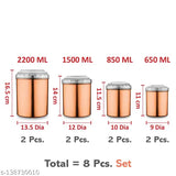 Copper metal, stainless steel canisters with white plastic lids, set of 8, 1500ml storage containers