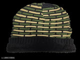 Multicolor knitted wool skull cap for winter, stretchy acrylic material with fur lining, self-design basket weave pattern, one size fits most