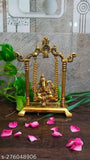 Metal Ganesh Jhula Idol for Vastu, home, temple, office, gifting. L-B-H 16x6x21 cm, traditional Indian luck and happiness symbol