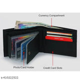Men's faux leather genuine leather bi-fold wallet, 5 compartments, solid design, perfect for travel or office