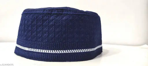 Blue cotton Islamic cap, solid pattern namaz topi for men, authentic design, comfortable and easy to maintain