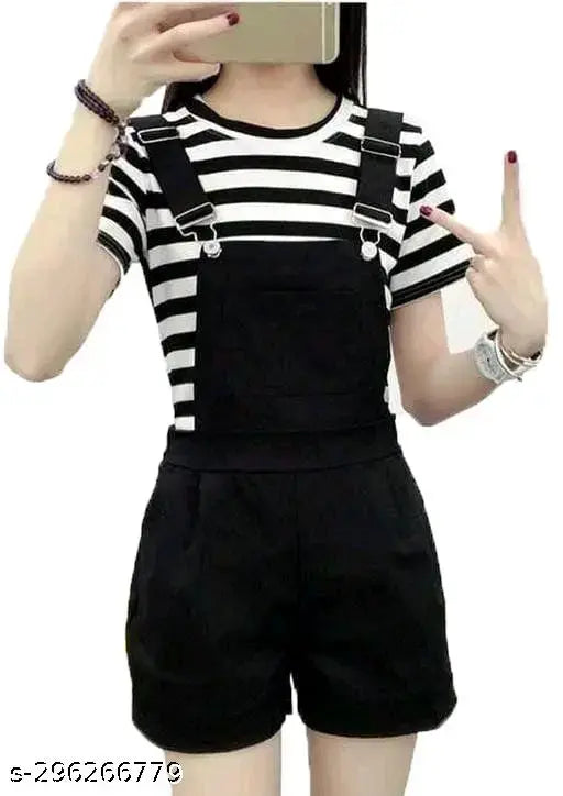 Black cotton blend solid sleeveless women's romper, comfortable and breathable, classic round neck design, timeless style for various occasions, made in India