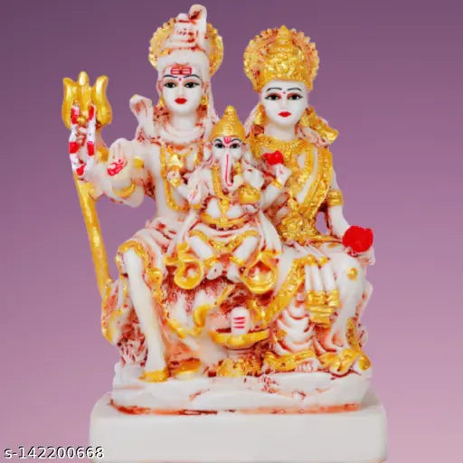 Poly Resin Shiva Statue Set - Beautiful Shiv Parivar Murti featuring Ganesh, Parvati, and Shivling, Indian Artisan Crafted