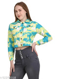 Printed cotton women's denim jacket, long sleeves, size M (bust 38in, length 18in), made in India