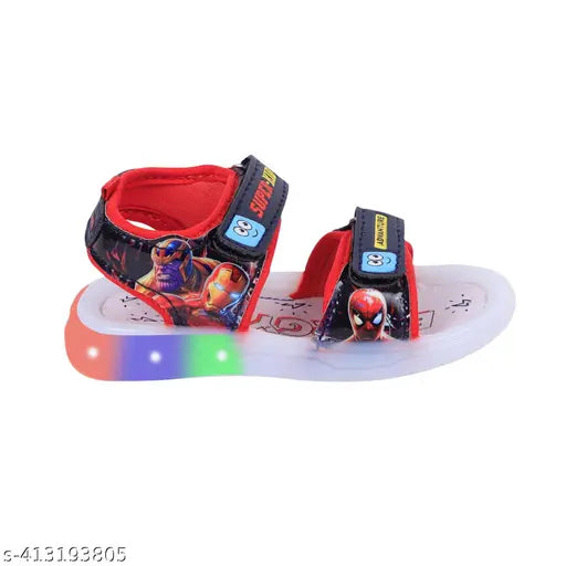Stylish LED light children's slippers, black and red
