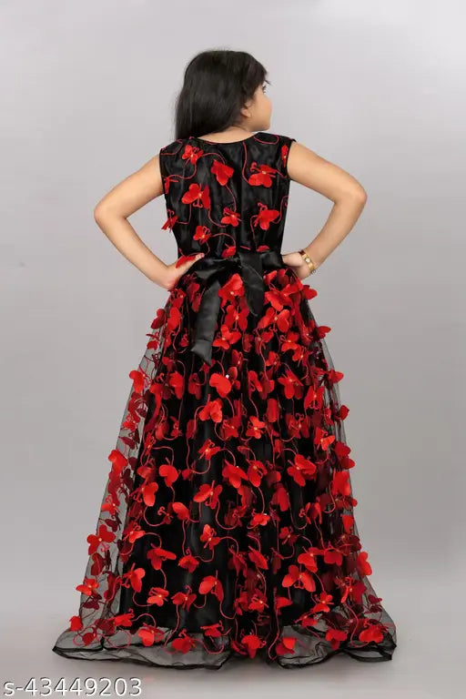 Girls black net frock, sleeveless embroidered dress, embellished with butterfly, single size 2-12 years
