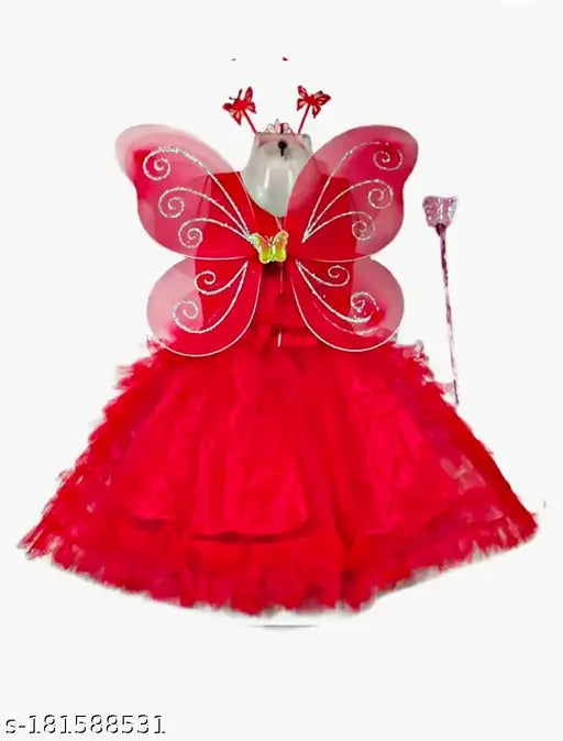 Red cotton blend raviya pankh wala for toddlers (9-24 months), Indian traditional clothing