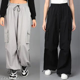 Black cargo pants with deep pockets and drawstring waist