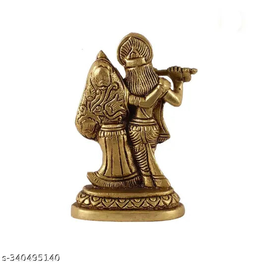 Brass Radha Krishna Idol (3.5x3.5x2.5 inches), Indian handcrafted Krishna statue for home or office decor