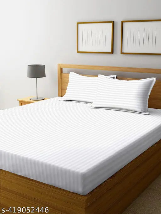 Striped satin king-size bedsheet (90x90 inch) by BHAVYA APPAREL, ideal for summer, double or king beds, with 2 pillow covers, soft & luxury material