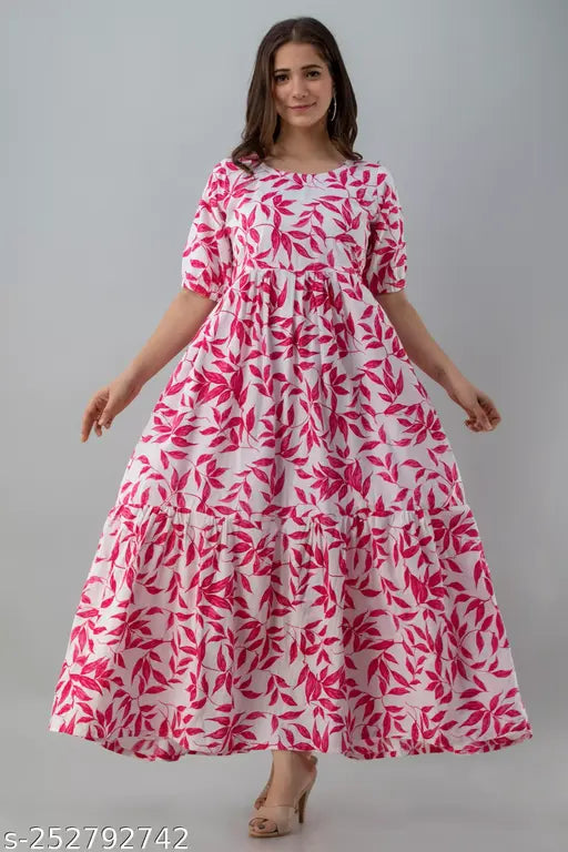 Cotton long Anarkali gown kurtas with short sleeves, printed combo in vibrant Indian design. [Color/pattern specifics if available]