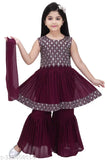 Embellished knee-length anarkali sharara set for girls in georgette, traditional Indian ethnic wear for festivals and weddings