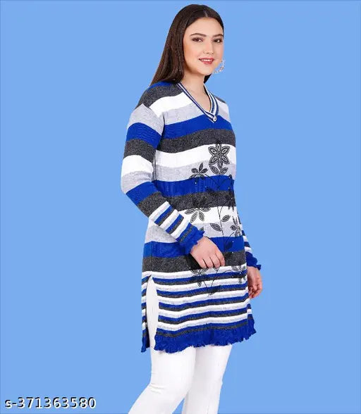 A stylish winter kurti with a vibrant print, designed for daily wear