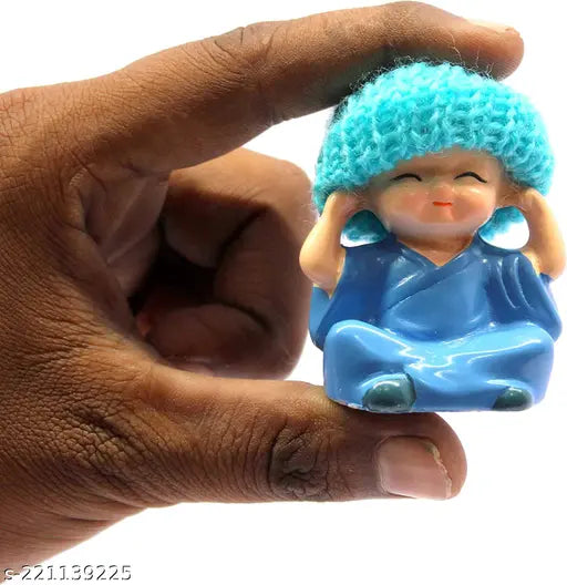 Smiling Happy Baby Monk Buddha polyresin figurine set of 4 - Handmade religious idols for car dashboard or home decorative showpiece, made in India